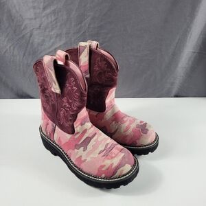 Ariat Fatbaby Cowboy Boots Pink Camo Leather Cowgirl  Women's 6.5 Fat Baby